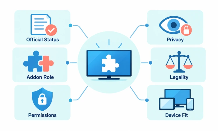 Evaluation criteria for lawful Stremio addons