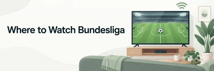 Where to Watch Bundesliga with a television displaying a conceptual soccer pitch
