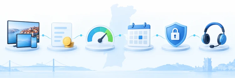 IPTV Portugal evaluation criteria covering devices, price, stability, guide, privacy, and support